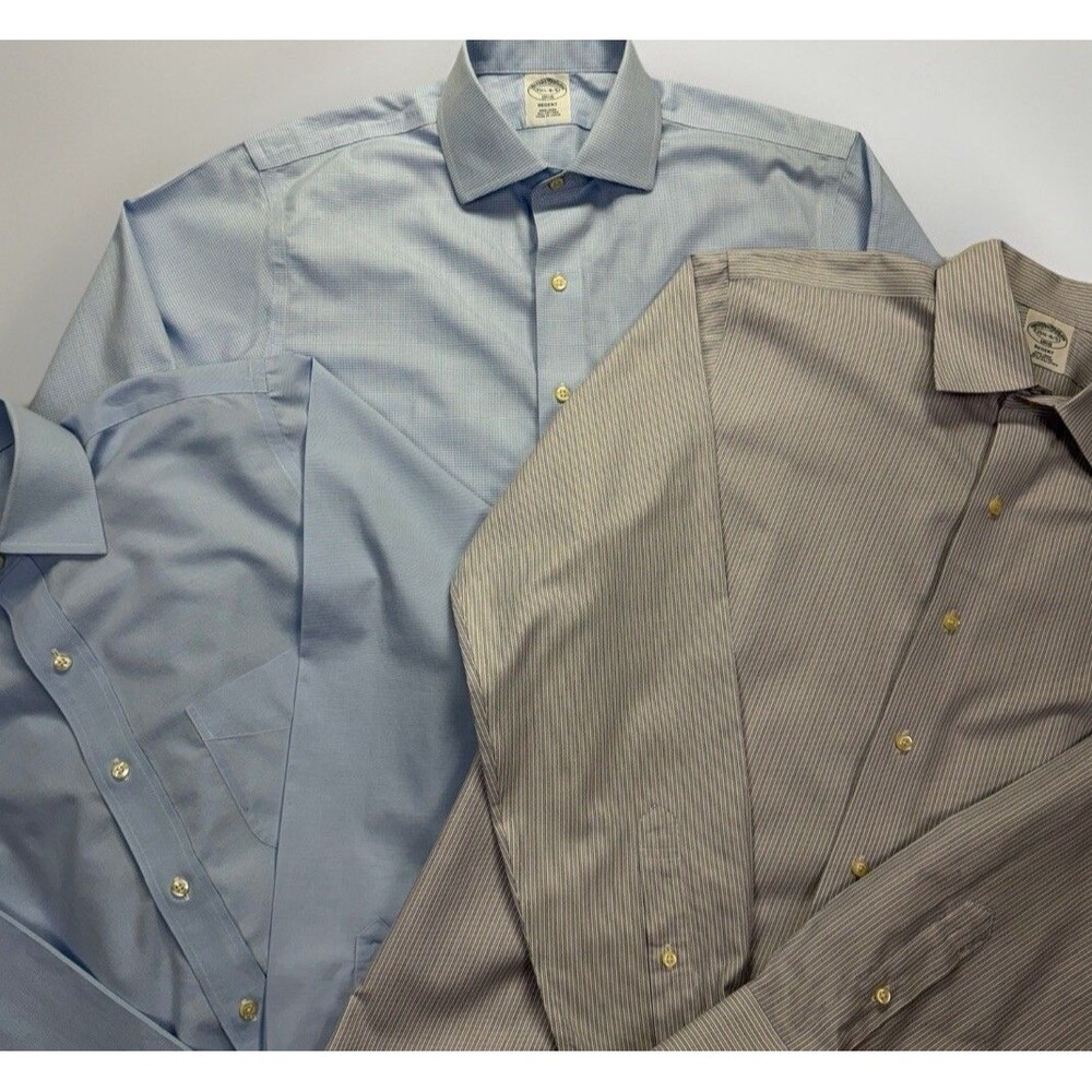 Lot Of‎ 3 Brooks Brothers Regent Shirts 15.5 34 Dress Blue, Blue Check & Striped